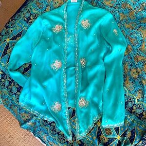 Sage vintage couture 100% premium silk, silver sequined jacket